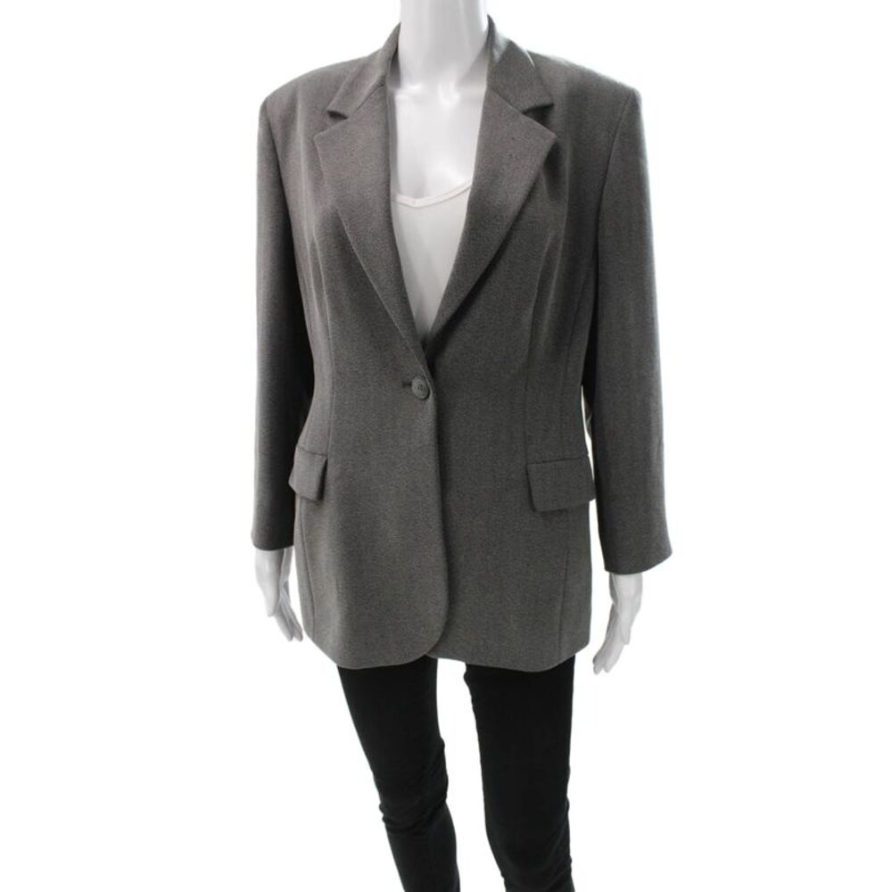 Simorra Unisex Gray Herringbone Wool Polyester Blazer Collared Button Size 12